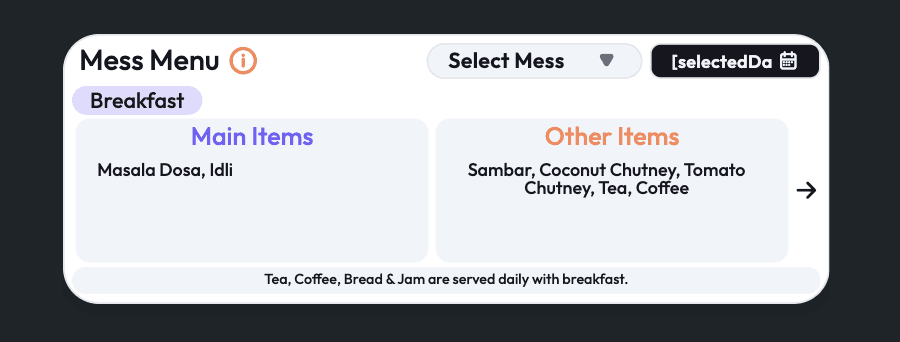Attendrix Mess Menu Card